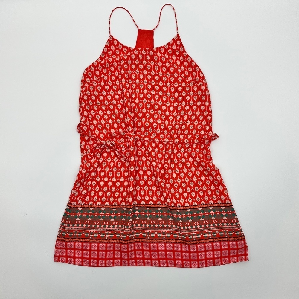 Norah Dress Women Small Red Orange Spaghetti Straps Aztec Sleeveless Tribal